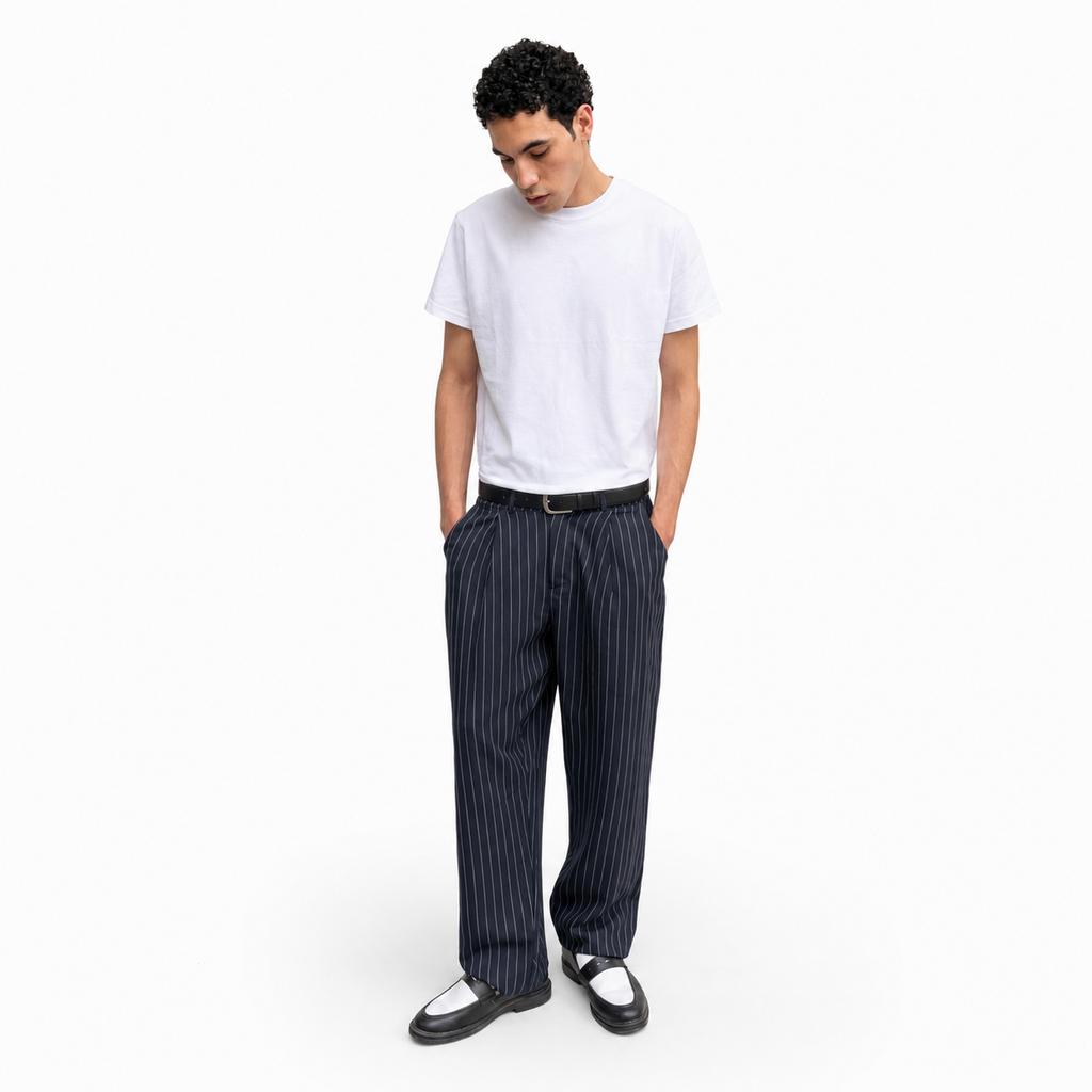 Navy pinstripe pants