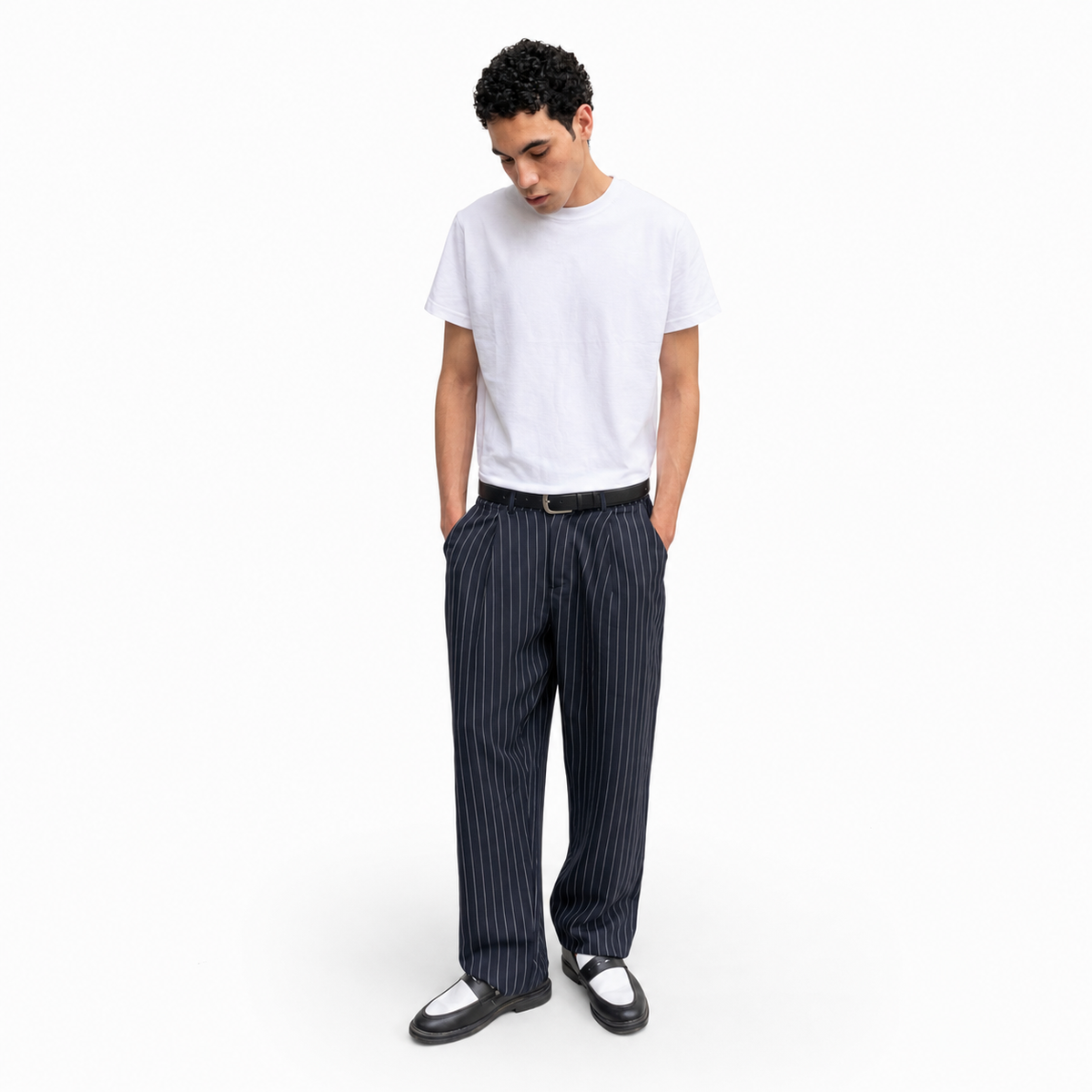 Navy pinstripe pants