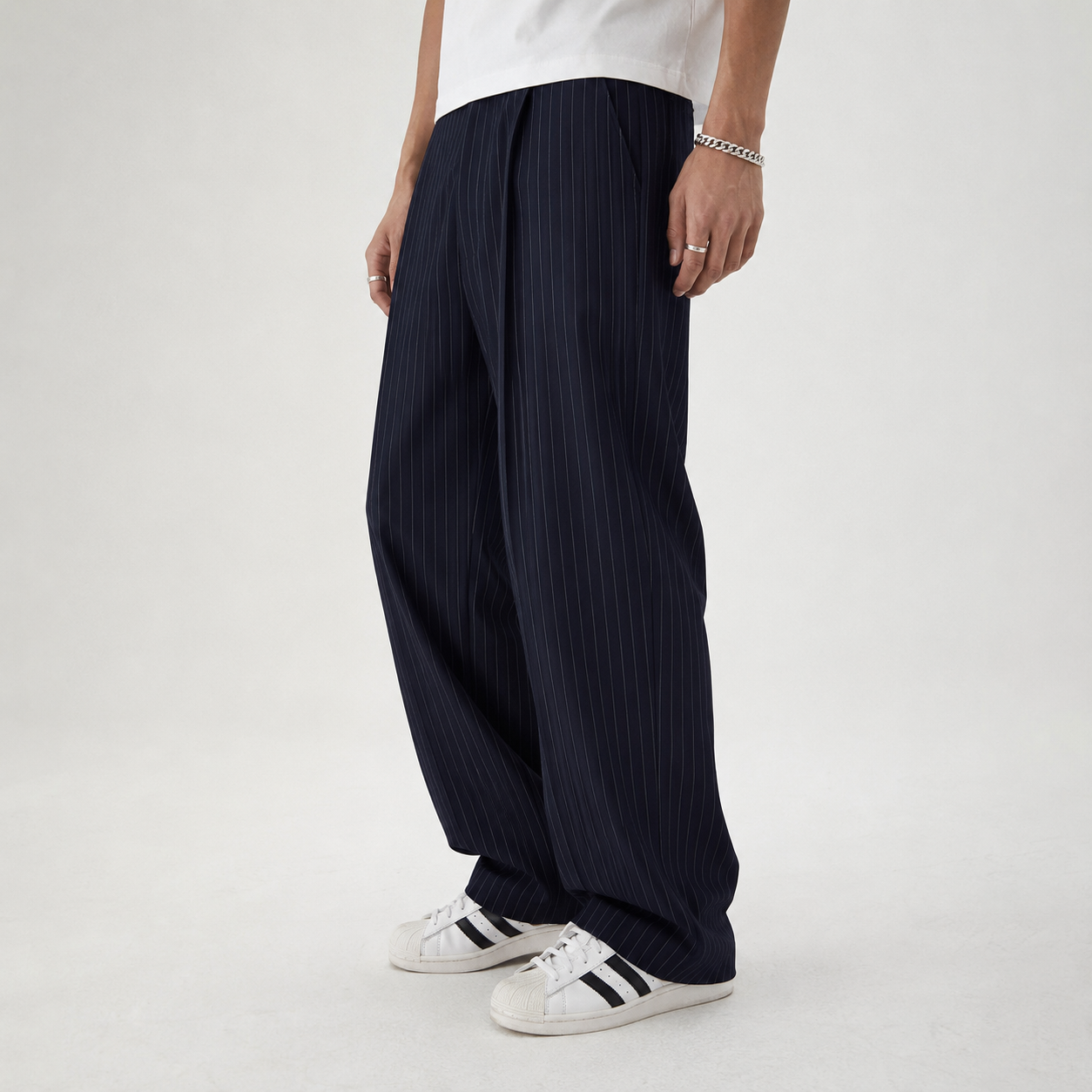 Navy pinstripe pants