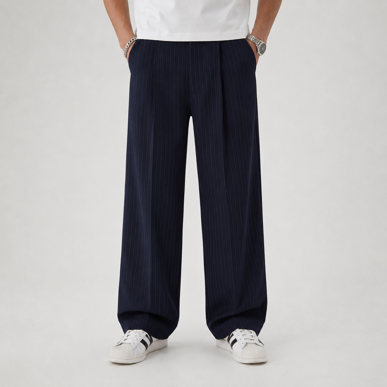 Navy pinstripe pants